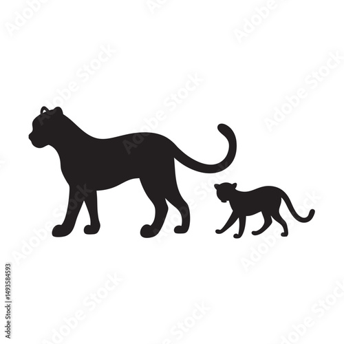 Young Cheetah Staying Near Mother Silhouette