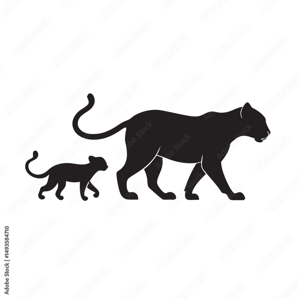 Obraz premium Cheetah Cub Following Protective Mother Silhouette