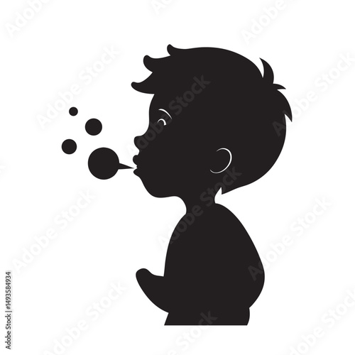 Child Blowing Bubbles Happily Silhouette