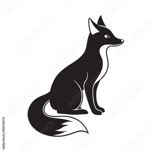 Fox sitting alert silhouette vector illustration