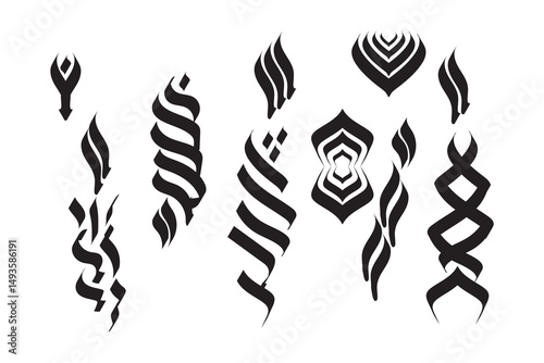 Modern Abstract Arabic Calligraphy Symbols Collection – Black and White Decorative Islamic Art in Vector Format.