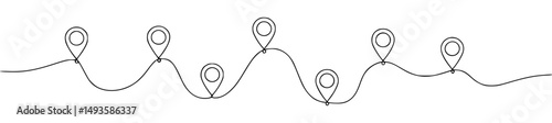 Continuous line art showing location markers on a route