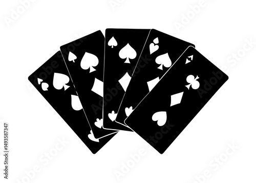 Minimalist Black and White Playing Cards Vector Set Featuring Spades, Hearts, Diamonds, and Clubs Suits, Monochrome Abstract Deck of Cards Design, Simple and Clean Graphic Illustration
