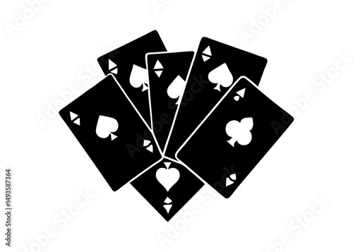 Minimalist Black and White Playing Cards Vector Set Featuring Spades, Hearts, Diamonds, and Clubs Suits, Monochrome Abstract Deck of Cards Design, Simple and Clean Graphic Illustration