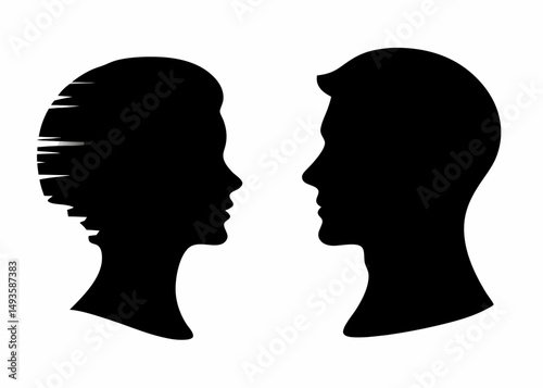 Two Profile Silhouette Portraits – Dramatic Black and White Sketch-Style Illustration