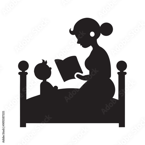 Mother Reading Bedtime Story Silhouette