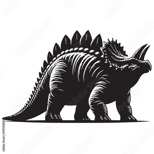 Black Color Ankylosaurus Silhouette Vector Illustration, Solid White Background. minimal vector design