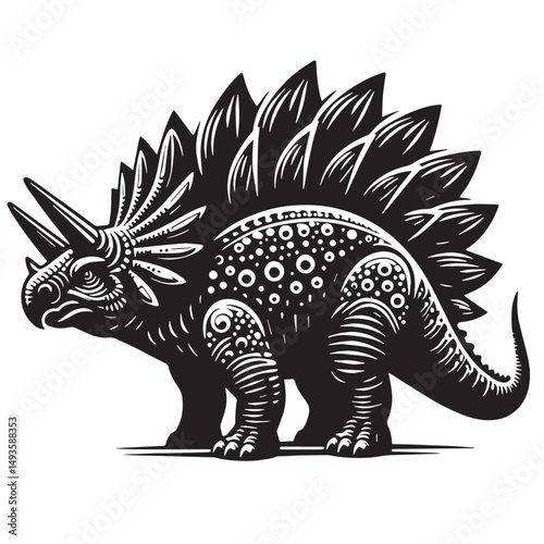 Black Color Ankylosaurus Silhouette Vector Illustration, Solid White Background. minimal vector design