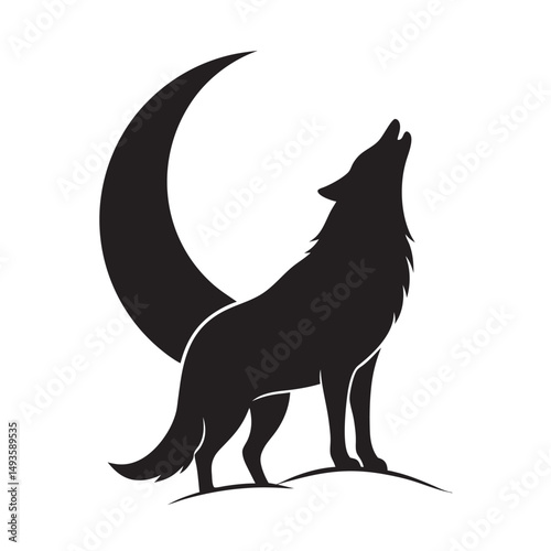 Wolf Howling Toward The Moon Silhouette