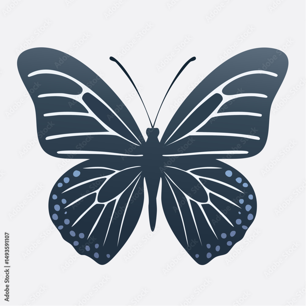 Fototapeta premium Flat 2D Silhouette of Butterfly with Spread Wings — Minimalist Vector