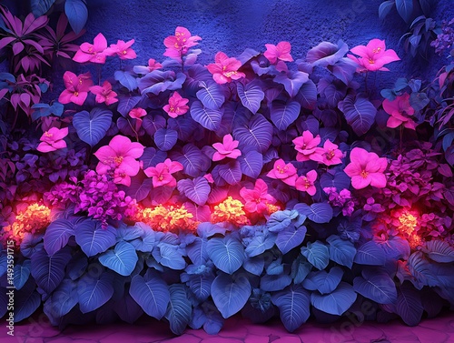 Vibrant floral wall in neon colors
