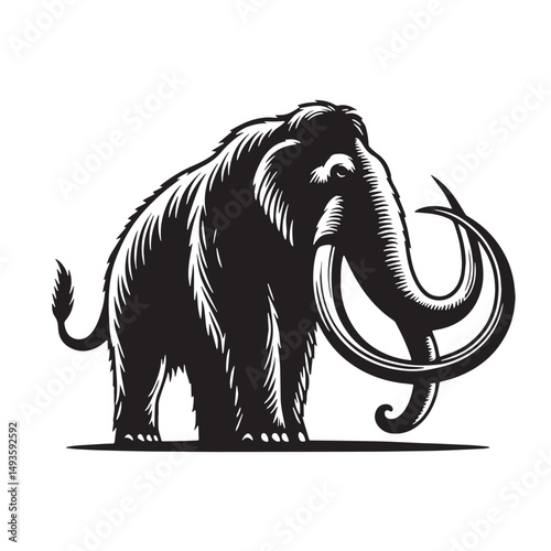 Black Color Mastodon Silhouette Vector Illustration, Solid White Background. minimal vector design