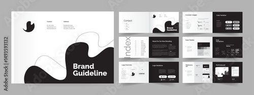 Black White Brand Manual Design, Brand Guideline Template, Guideline Design