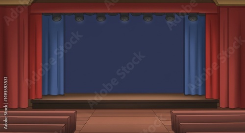 Empty Comedy Blue Club Stage and Spotlights – Cartoon Theater Background
