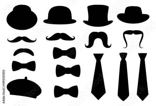 Gentleman accessories set silhouettes