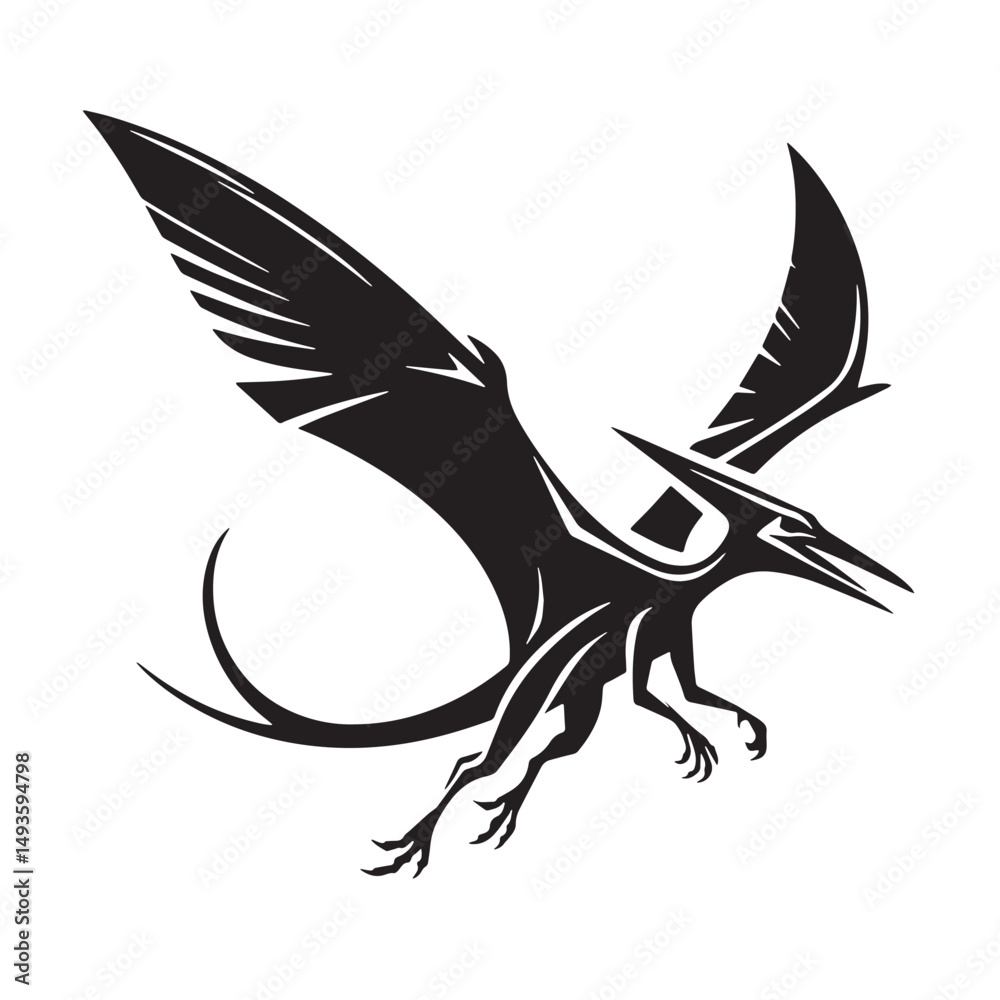 Fototapeta premium Black Color Pteranodon Silhouette Vector Illustration, Solid White Background. minimal vector design
