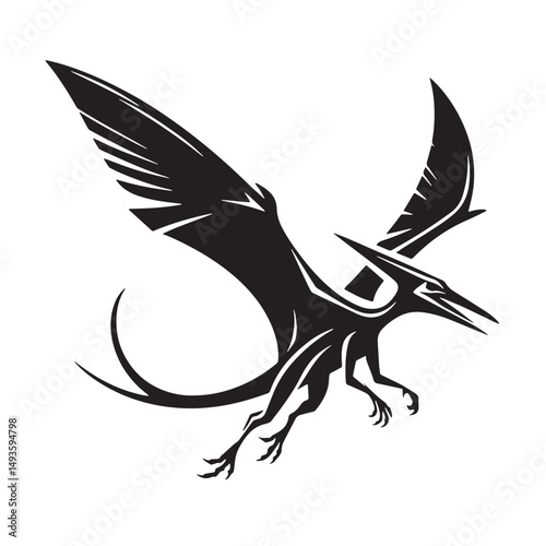 Black Color Pteranodon Silhouette Vector Illustration, Solid White Background. minimal vector design