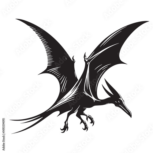 Black Color Pteranodon Silhouette Vector Illustration, Solid White Background. minimal vector design