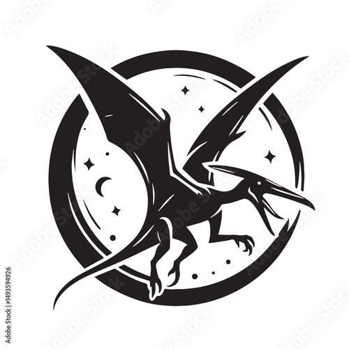 Black Color Pteranodon Silhouette Vector Illustration, Solid White Background. minimal vector design