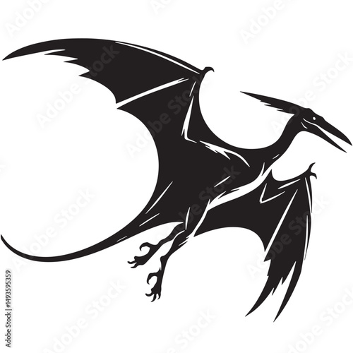 Black Color Pteranodon Silhouette Vector Illustration, Solid White Background. minimal vector design