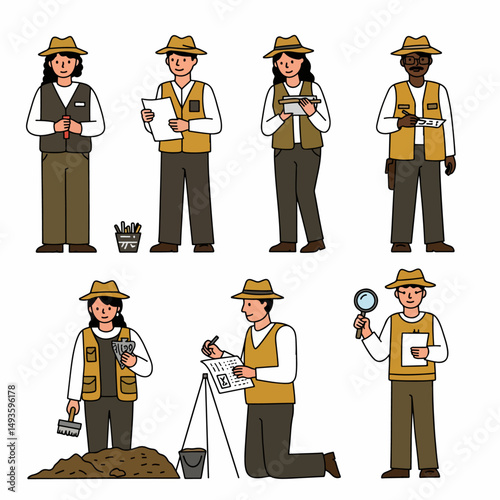 Archeologists working in the field at dig site