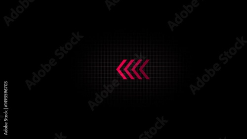 Glowing red colored animation of sweep arrow icon. Leftward and transparent with pointing arrow icon business graph on black background.