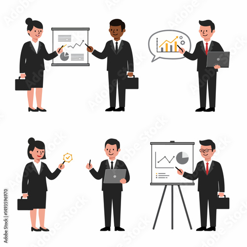 Business people presentations and analysis data