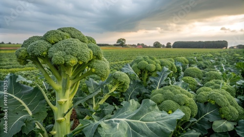 Broccoli Field Under Cloudy...