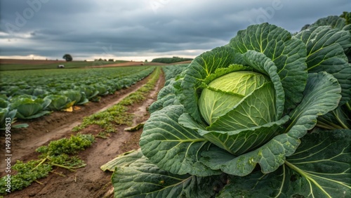 Cabbage Field Under Cloudy ...