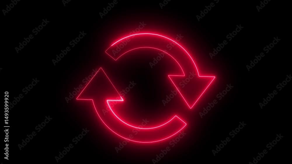 Neon  refresh arrow icon on black background. Abstract beautiful neon refresh and recycle icon animation background.