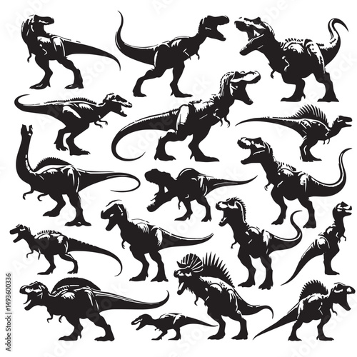 Black Color Tyrannosaurus rex Silhouette Vector Illustration, Solid White Background. minimal vector design