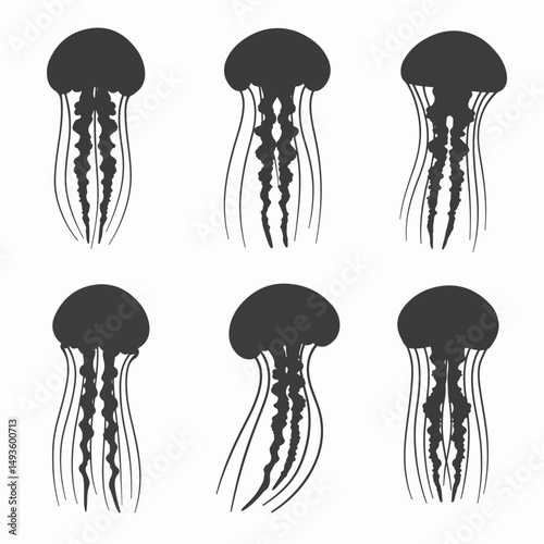Jellyfish icons set, aquatic marine life
