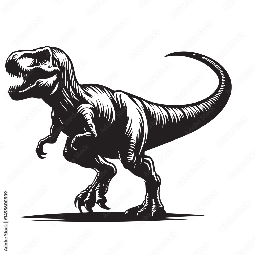 Fototapeta premium Black Color Tyrannosaurus rex Silhouette Vector Illustration, Solid White Background. minimal vector design