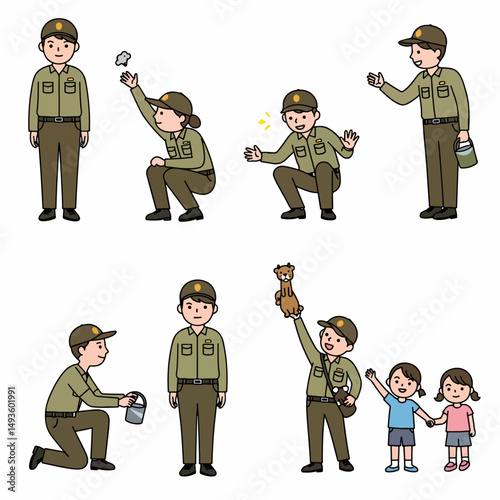 Park rangers at work in different actions