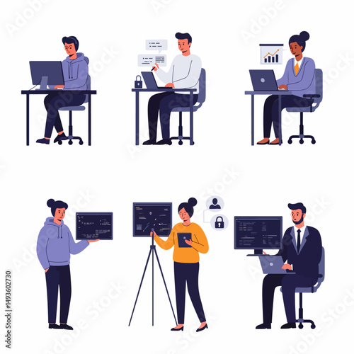 People working on computers doing data analysis