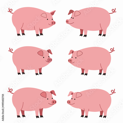 Pink pig farm animals cartoon livestock