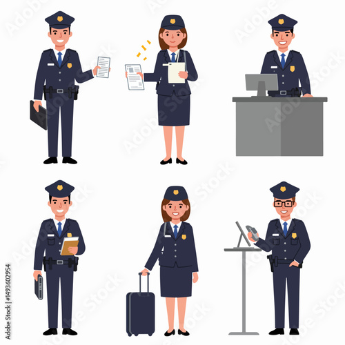 Police officers with different job positions and roles