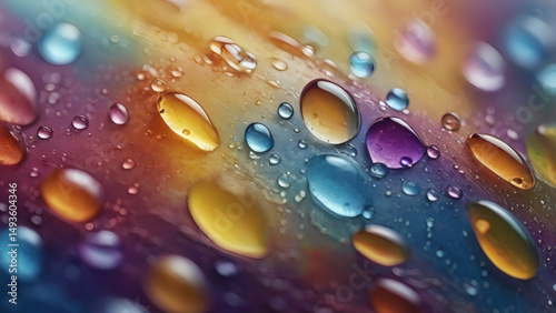 Rainbow water drops, Colorful water droplets, Vibrant liquid drops, Macro photography of water drops, Abstract water drop art, Color spectrum water drops, Water drops on rainbow background, Colorful