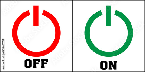 Button on off icon set. Power Turn off on vector symbol in a red, green  filled and outlined style. Shutdown and logout button sign. switch on off electric current sign symbol illustration. eps10 1111