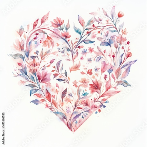Floral heart illustration in watercolor style