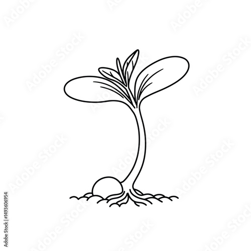 Little seedling sprout cute cartoon outline line art illustration. Gardening farming agriculture coloring book page activity worksheet for kids