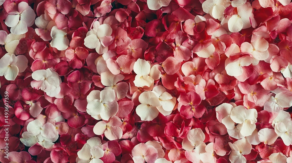 Fototapeta premium Pink and white rose petals create a pretty design. Simple, natural, and lovely background. A spring flower idea. 