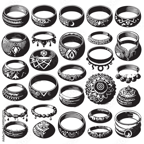 Black Color Bangle Silhouette Vector Illustration, Solid White Background. minimal vector design