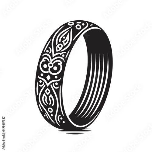 Black Color Bangle Silhouette Vector Illustration, Solid White Background. minimal vector design