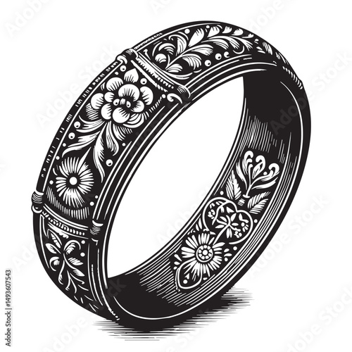 Black Color Bangle Silhouette Vector Illustration, Solid White Background. minimal vector design