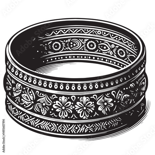 Black Color Bangle Silhouette Vector Illustration, Solid White Background. minimal vector design