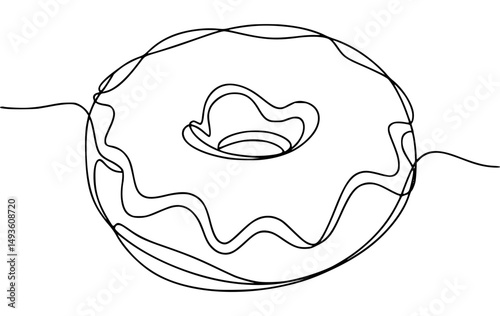 Minimalist continuous line drawing of a donut