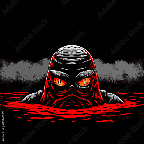 Creature from the black lagoon style horror illustration