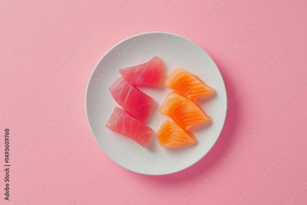 Sushi platter presentation restaurant food photography bright pink background top view culinary art Sushi platter presentation restaurant food photography bright pink background top view culinary art