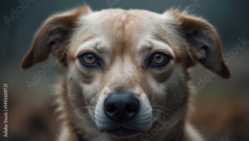 Stray dog with melancholic eyes. Unhoused animals. Nurturing animals. Close-up. photo